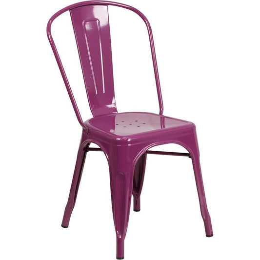 Commercial Grade Purple Metal Indoor-Outdoor Stackable Chair By Flash Furniture | Dining Chairs | Modishstore - 1