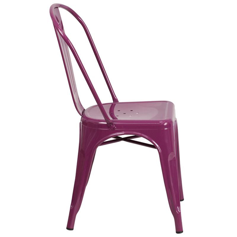 Commercial Grade Purple Metal Indoor-Outdoor Stackable Chair By Flash Furniture | Dining Chairs | Modishstore - 2