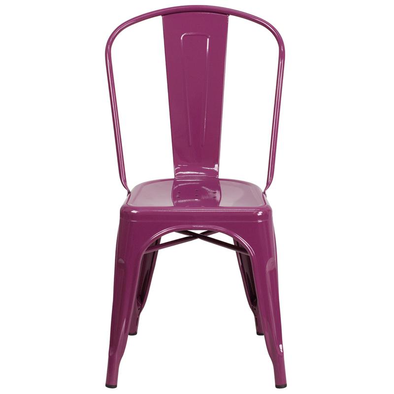 Commercial Grade Purple Metal Indoor-Outdoor Stackable Chair By Flash Furniture | Dining Chairs | Modishstore - 4