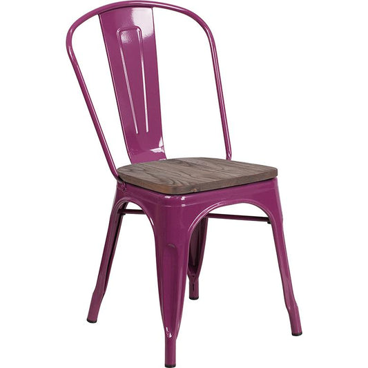 Purple Metal Stackable Chair With Wood Seat By Flash Furniture | Dining Chairs | Modishstore