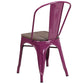 Purple Metal Stackable Chair With Wood Seat By Flash Furniture | Dining Chairs | Modishstore - 3