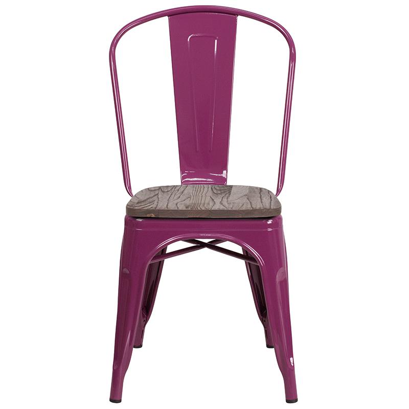 Purple Metal Stackable Chair With Wood Seat By Flash Furniture | Dining Chairs | Modishstore - 4