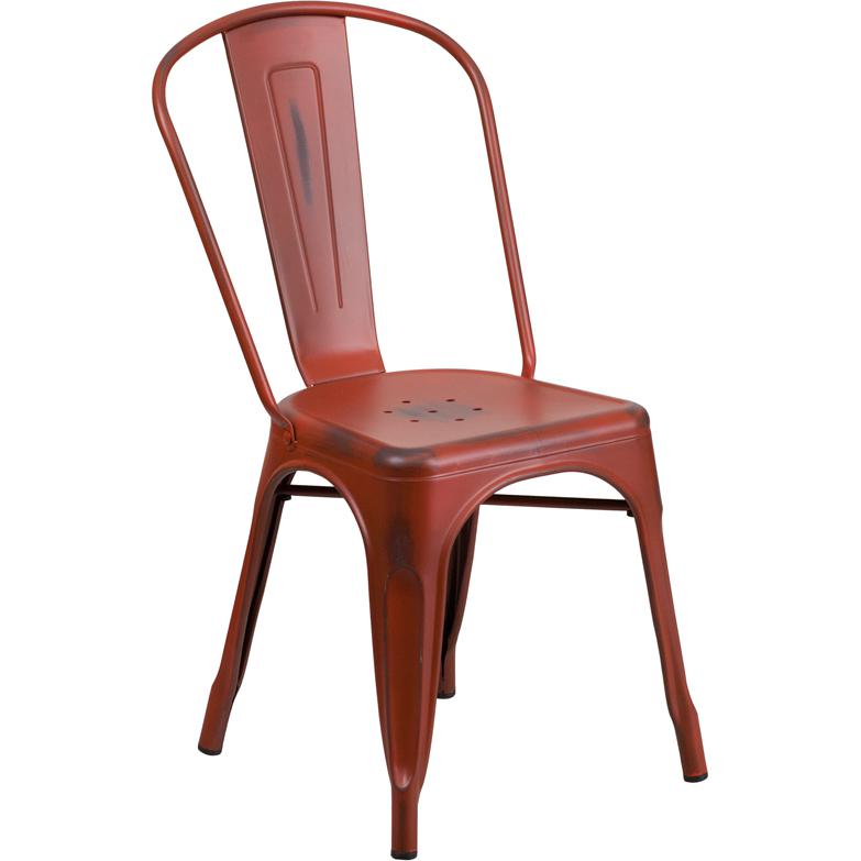 Commercial Grade Distressed Kelly Red Metal Indoor-Outdoor Stackable Chair By Flash Furniture | Dining Chairs | Modishstore - 1