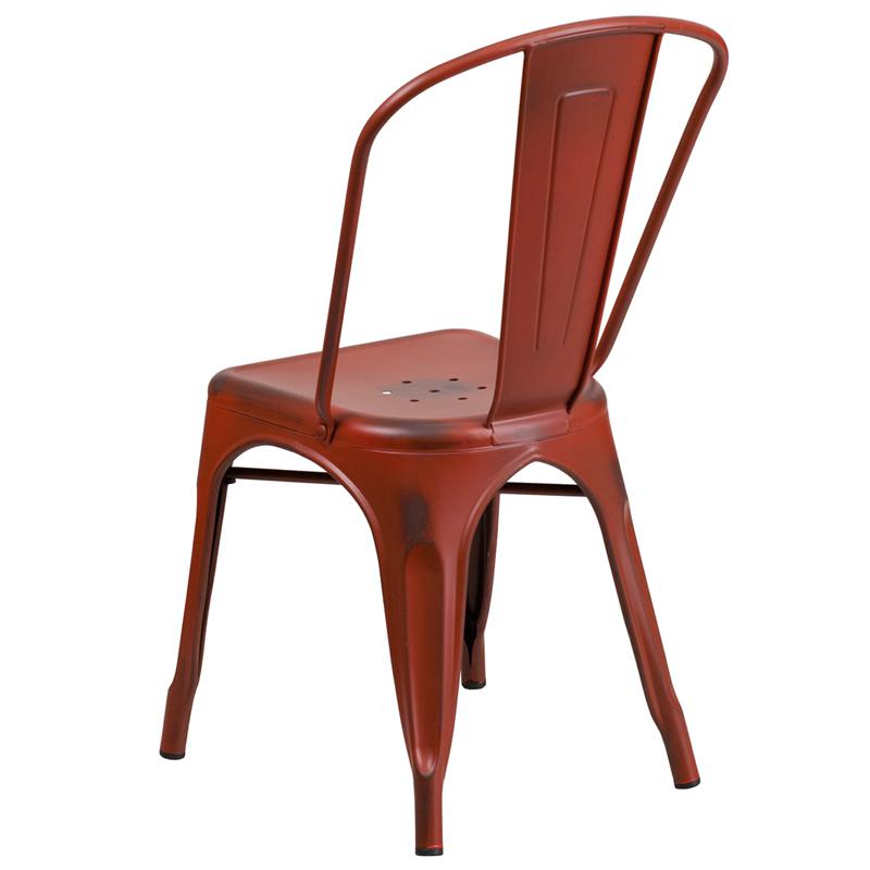 Commercial Grade Distressed Kelly Red Metal Indoor-Outdoor Stackable Chair By Flash Furniture | Dining Chairs | Modishstore - 3