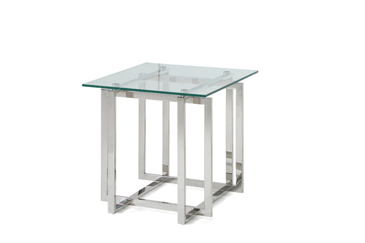Modrest Valiant Modern Glass & Stainless Steel End Table | End Tables | Modishstore