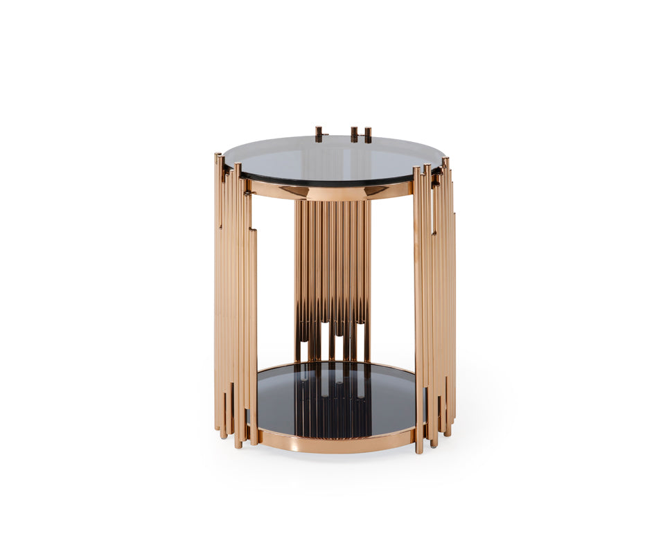 Modrest Bryce Modern Smoked Glass & Rosegold Round End Table | End Tables | Modishstore - 3