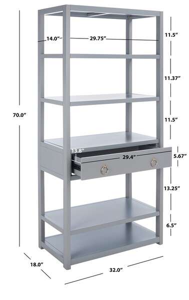 Safavieh Johni 1 Drawer 5 Shelf Etagere - Gray | Etagere | Modishstore - 3