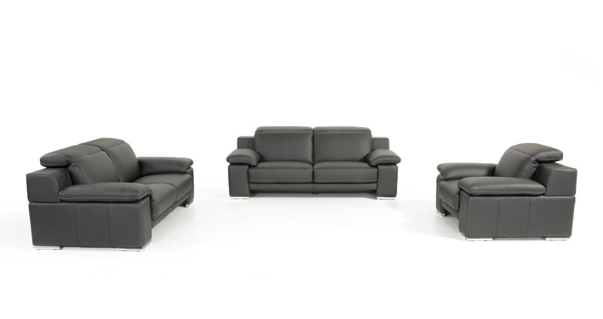 Estro Salotti Evergreen Modern Black Italian Leather Sofa Set-2