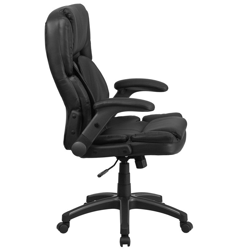 Flash Furniture Extreme Comfort High Back Black Leather Executive Swivel Office Chair With Flip-Up Arms | Office Chairs | Modishstore-3