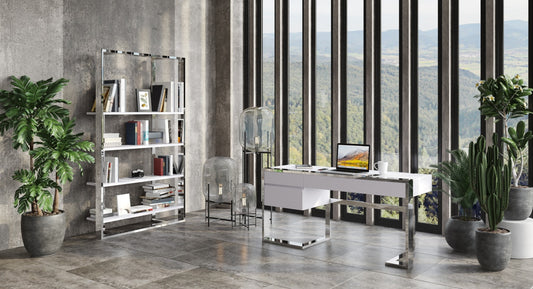 Modrest Fauna - Modern White High Gloss & Stainless Steel Desk | Modishstore | Desks
