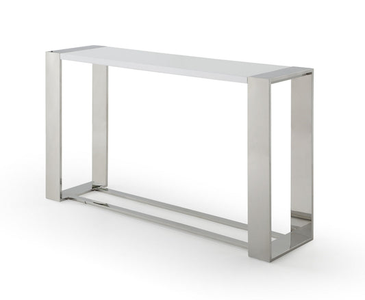 Modrest Fauna - Modern White High Gloss & Stainless Steel Console Table | Modishstore | Console Tables