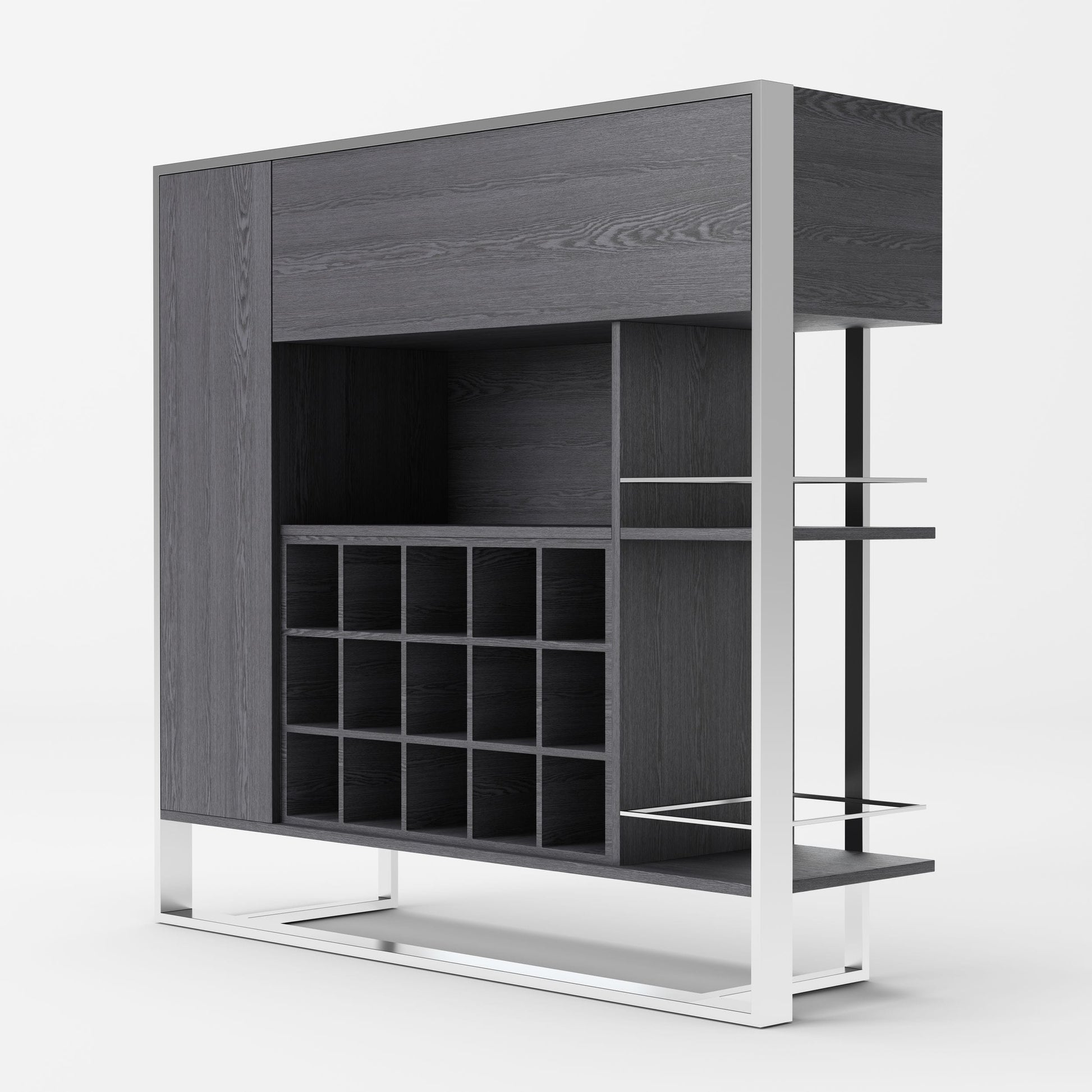 Modrest Fauna - Elm Grey & Stainless Steel Wine Cabinet-2