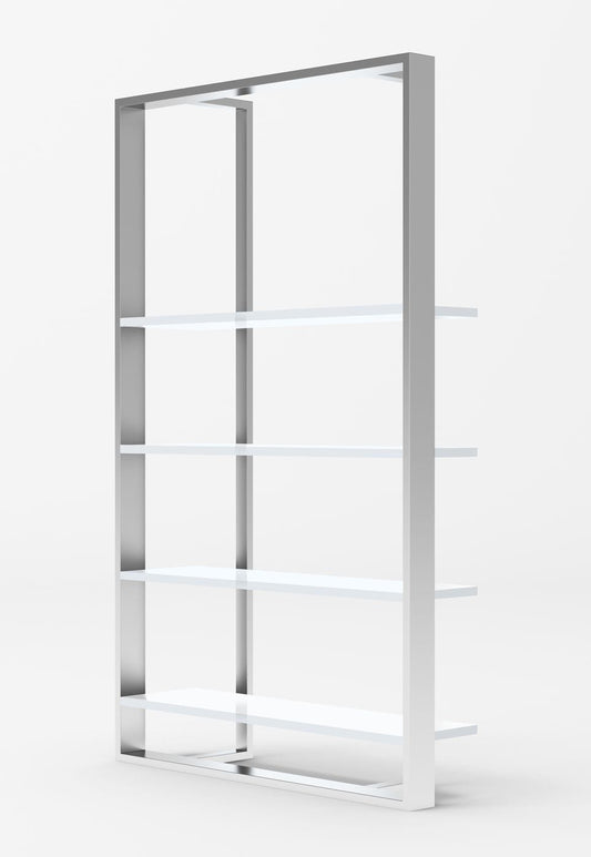 Modrest Fauna - Modern White High Gloss & Stainless Steel Bookshelf | Modishstore | Shelves & Shelving Units