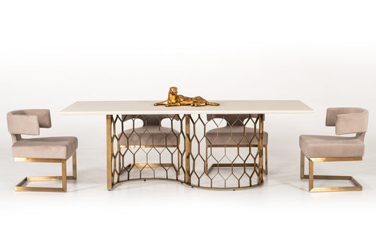 Modrest Faye Modern White Concrete & Antique Brass Dining Table | Dining Tables | Modishstore