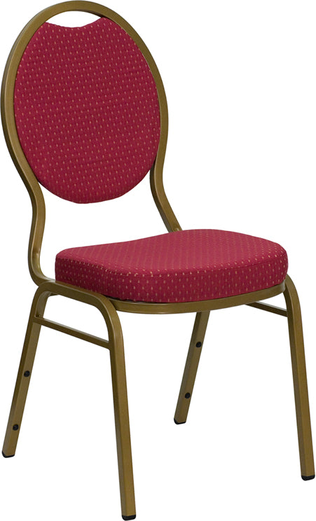 Hercules Series Teardrop Back Stacking Banquet Chair In Burgundy Patterned Fabric - Gold Frame By Flash Furniture | Side Chairs | Modishstore - 1