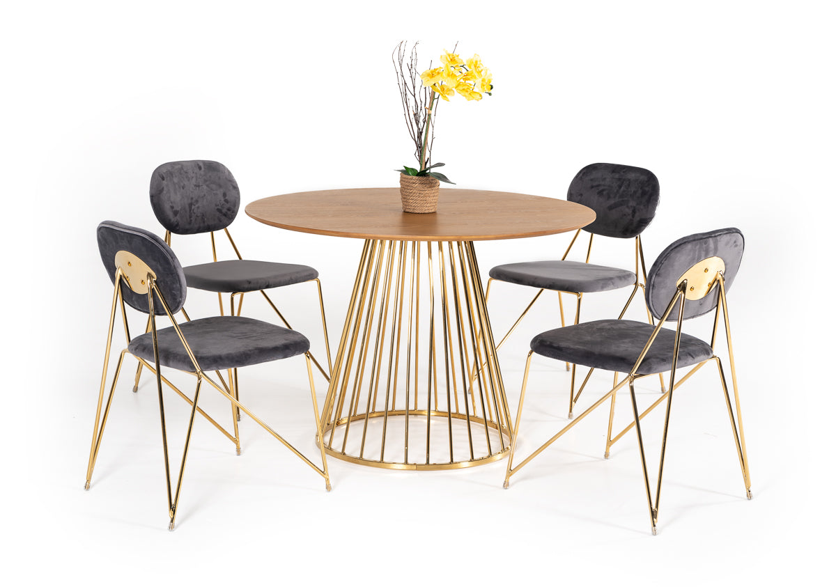 Vig Furniture Modrest Holly Modern Ash & Gold Round Dining Table | Modishstore | Dining Tables