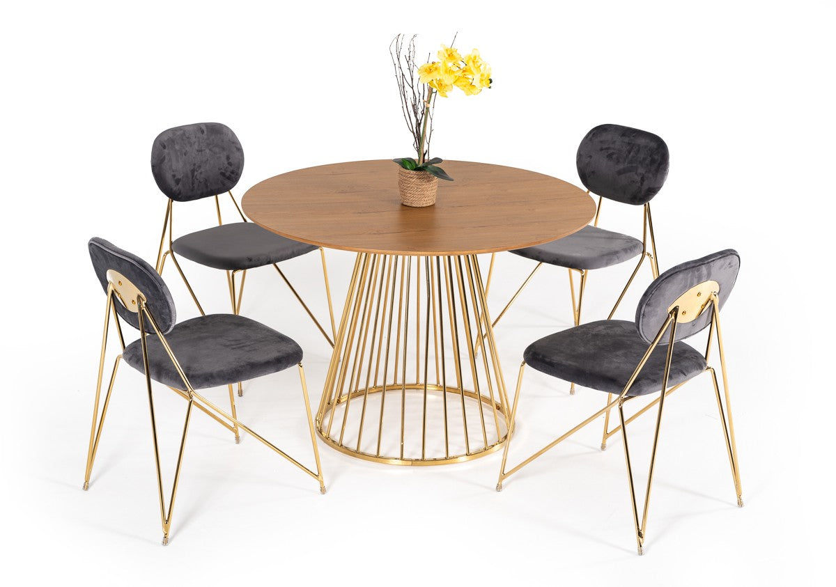 Vig Furniture Modrest Holly Modern Ash & Gold Round Dining Table | Modishstore | Dining Tables-2