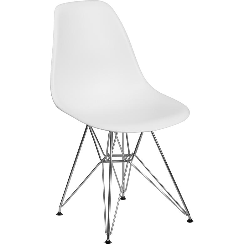 Elon Series White Plastic Chair With Chrome Base By Flash Furniture | Side Chairs | Modishstore - 1