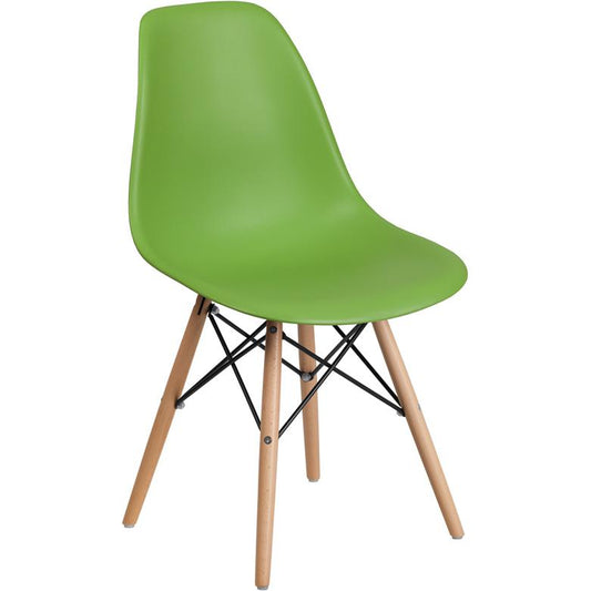 Elon Series Green Plastic Chair With Wooden Legs By Flash Furniture | Side Chairs | Modishstore