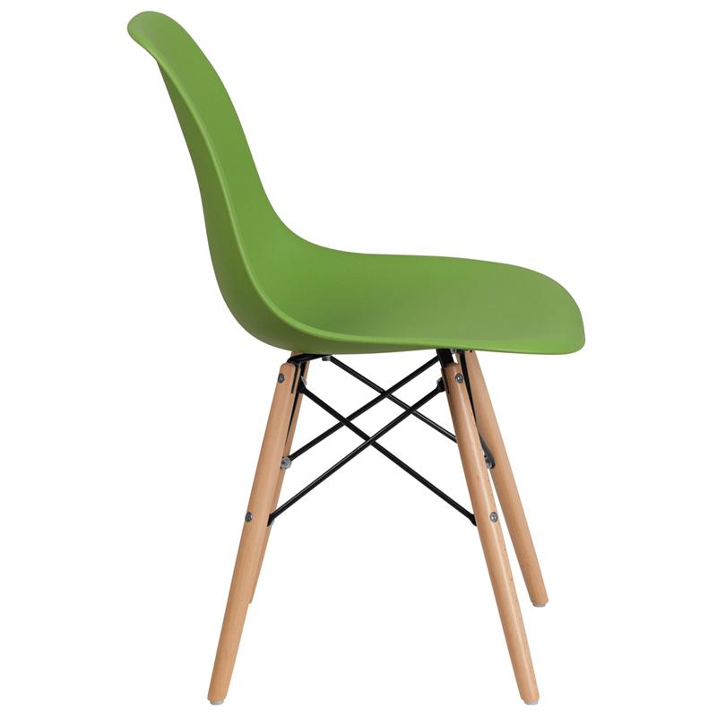 Elon Series Green Plastic Chair With Wooden Legs By Flash Furniture | Side Chairs | Modishstore - 2