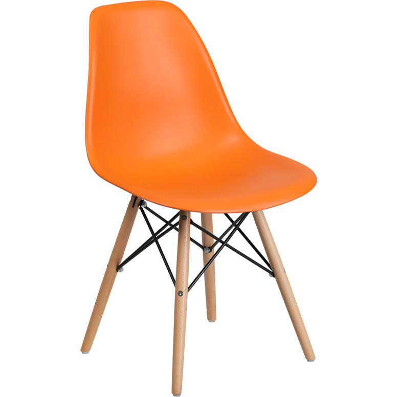 Elon Series Orange Plastic Chair With Wooden Legs By Flash Furniture | Side Chairs | Modishstore - 1