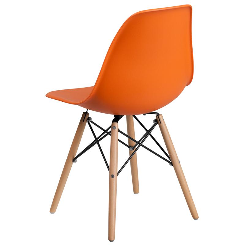 Elon Series Orange Plastic Chair With Wooden Legs By Flash Furniture | Side Chairs | Modishstore - 3