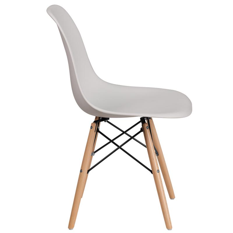 Elon Series White Plastic Chair With Wooden Legs By Flash Furniture | Side Chairs | Modishstore - 2