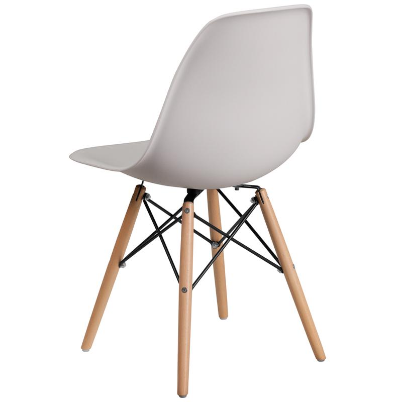 Elon Series White Plastic Chair With Wooden Legs By Flash Furniture | Side Chairs | Modishstore - 3