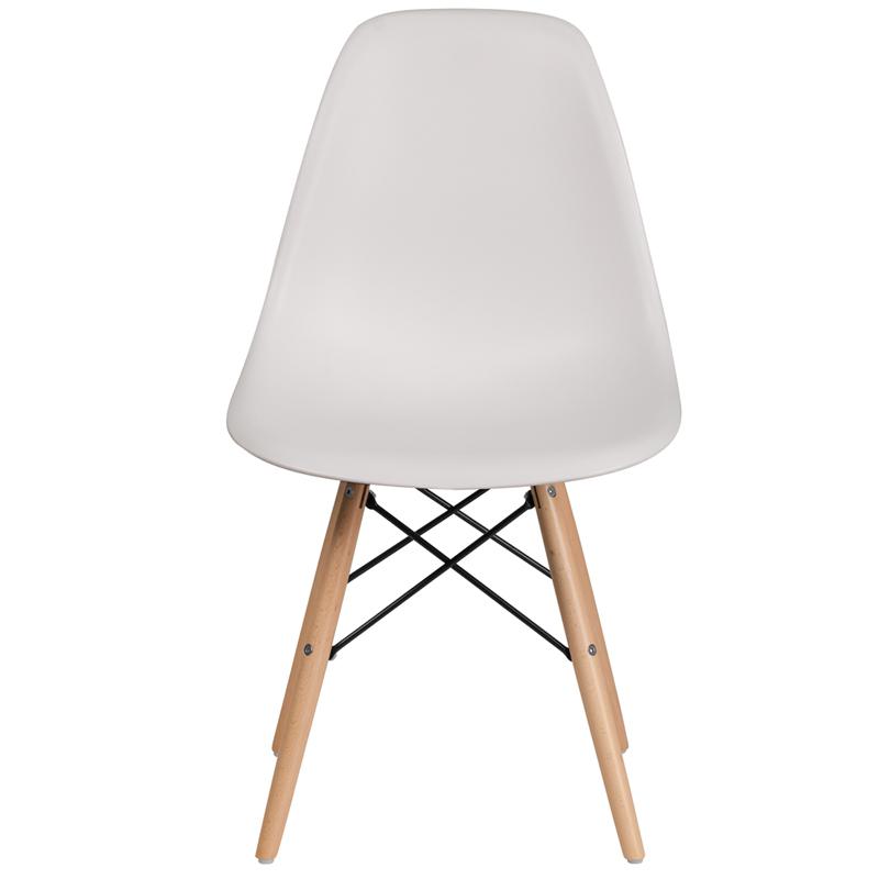Elon Series White Plastic Chair With Wooden Legs By Flash Furniture | Side Chairs | Modishstore - 4