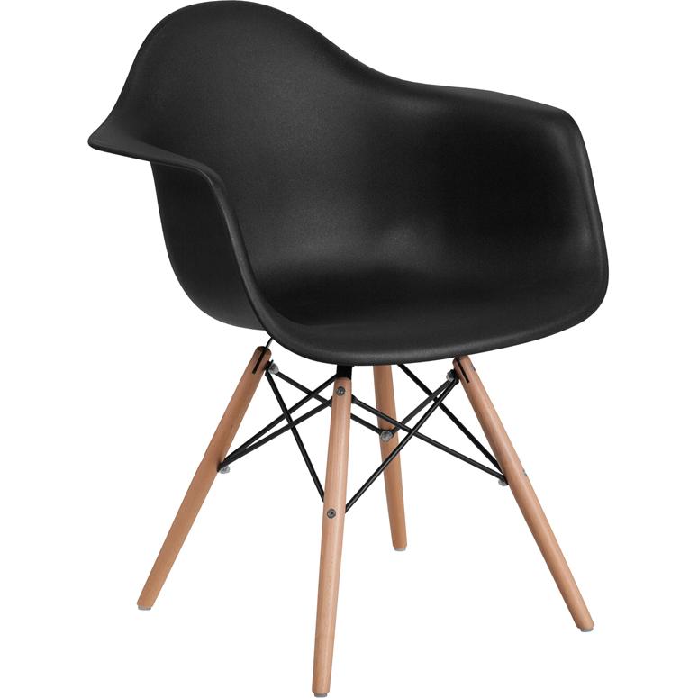 Alonza Series Black Plastic Chair With Wooden Legs By Flash Furniture | Side Chairs | Modishstore - 1