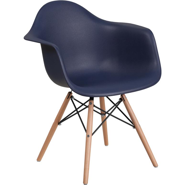 Alonza Series Navy Plastic Chair With Wooden Legs By Flash Furniture | Side Chairs | Modishstore - 1