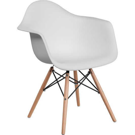 Alonza Series White Plastic Chair With Wooden Legs By Flash Furniture | Side Chairs | Modishstore - 1