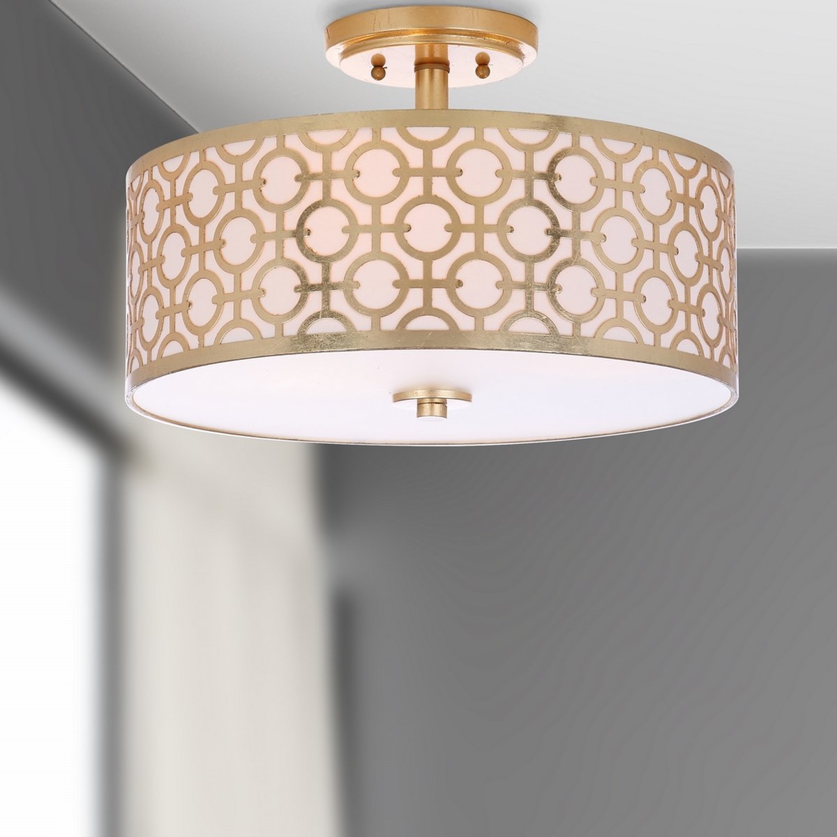 Safavieh Vera Chain-Link 3 Light 15.5-Inch Dia Gold Flush Mount - Gold | Ceiling Lamps | Modishstore