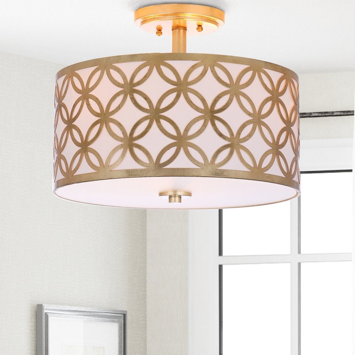 Safavieh Cecily Leaf Trellis 3 Light 15-Inch Dia Gold Flush Mount - Gold | Ceiling Lamps | Modishstore