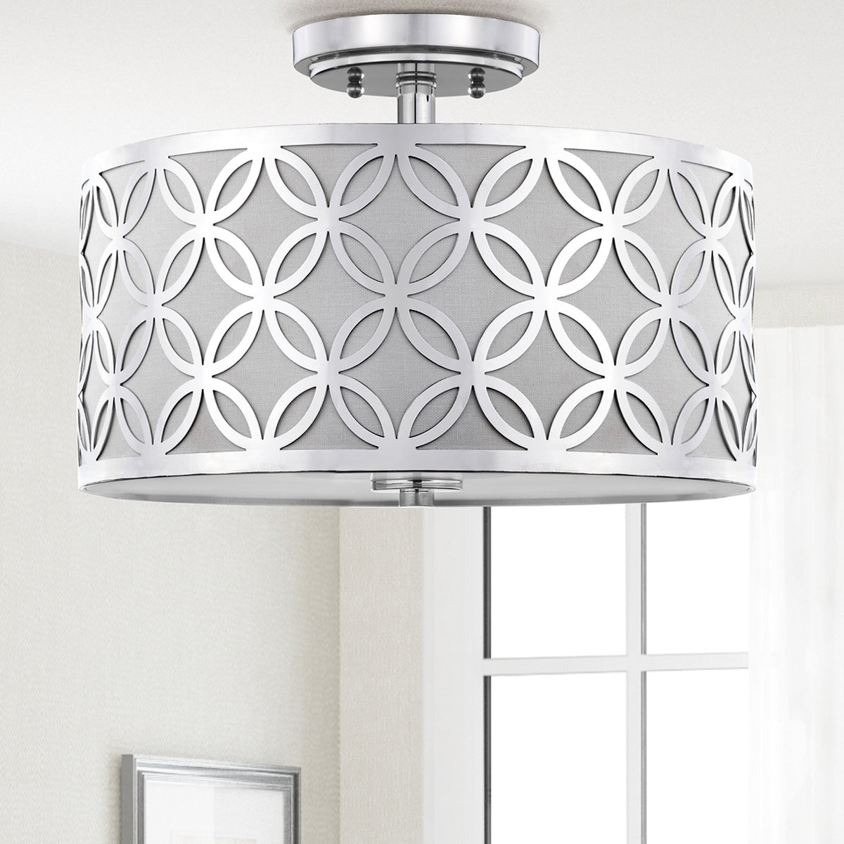 Safavieh Cecily Leaf Trellis 3 Light 15-Inch Dia Chrome Flush Mount - Chrome | Ceiling Lamps | Modishstore