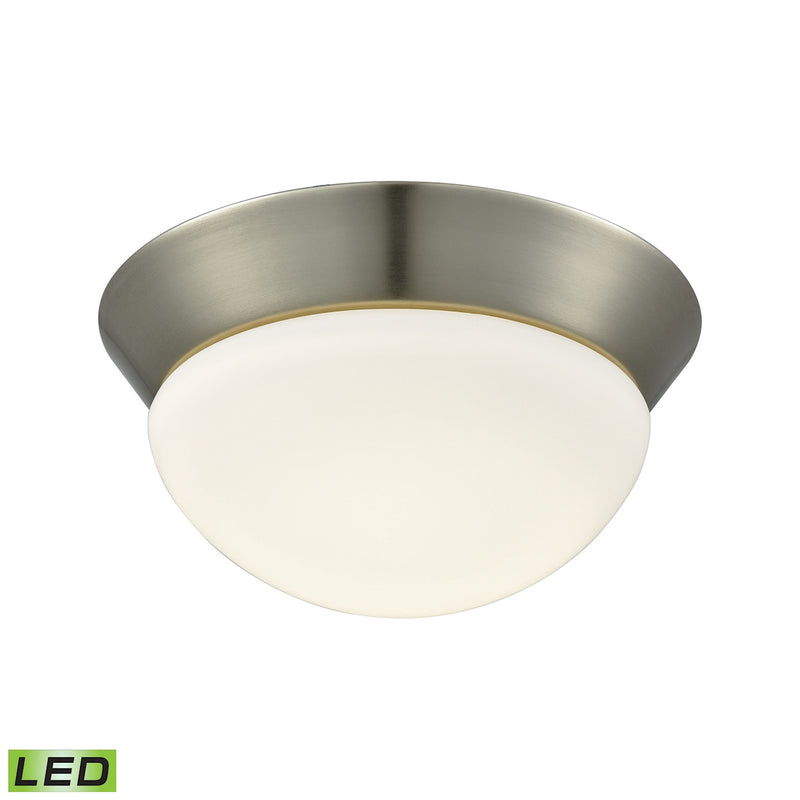 Contours 1-Light Flush Mount in Satin Nickel with Soft Opal Glass - Integrated LED ELK Lighting | Ceiling Lamps | Modishstore