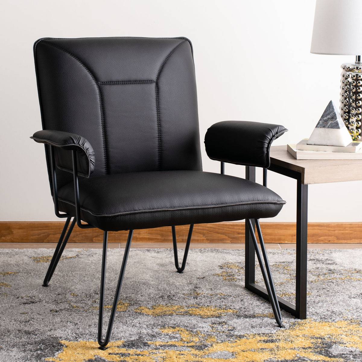 Safavieh Johannes 17.3"H Mid Century Modern Leather Arm Chair | Accent Chairs | Modishstore - 2