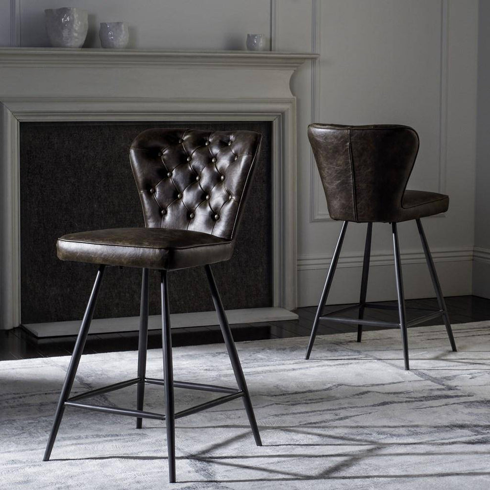 Safavieh Ashby 26"H Mid Century Modern Leather Tufted Swivel Counter Stool | Counter Stools | Modishstore - 2