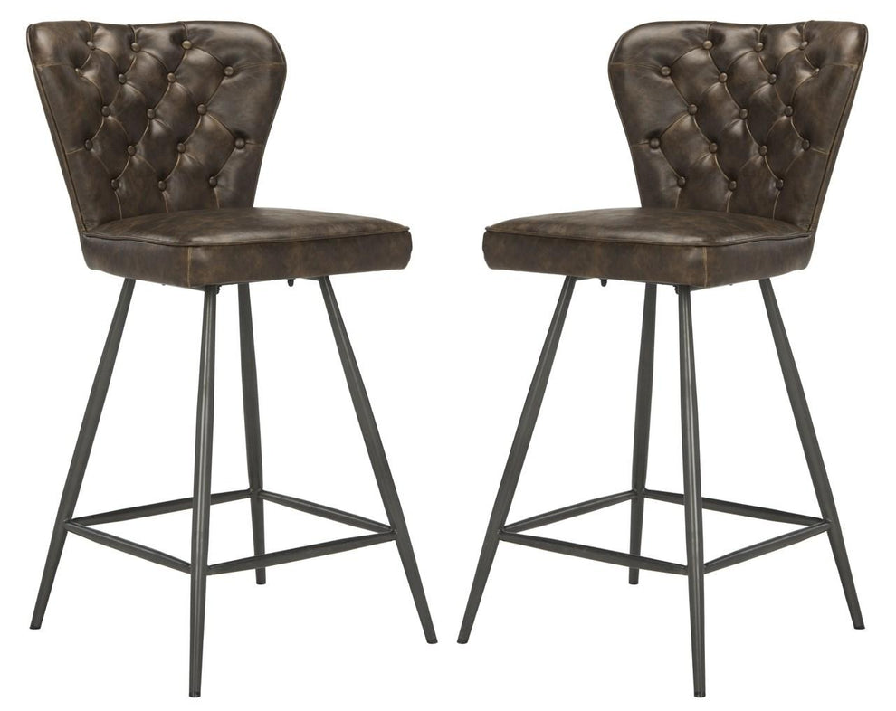 Safavieh Ashby 26"H Mid Century Modern Leather Tufted Swivel Counter Stool | Counter Stools | Modishstore - 1