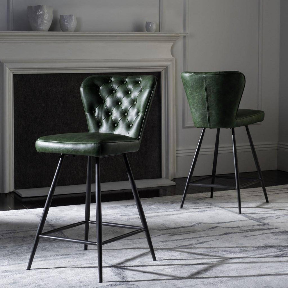 Safavieh Ashby 26"H Mid Century Modern Leather Tufted Swivel Counter Stool | Counter Stools | Modishstore - 5