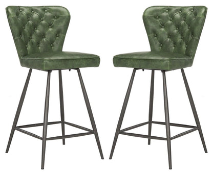 Safavieh Ashby 26"H Mid Century Modern Leather Tufted Swivel Counter Stool | Counter Stools | Modishstore - 4