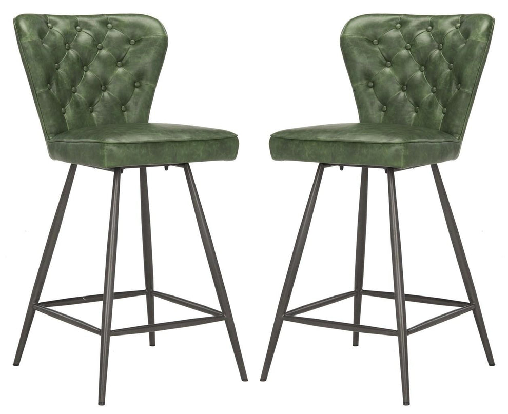 Safavieh Ashby 26"H Mid Century Modern Leather Tufted Swivel Counter Stool | Counter Stools | Modishstore - 4