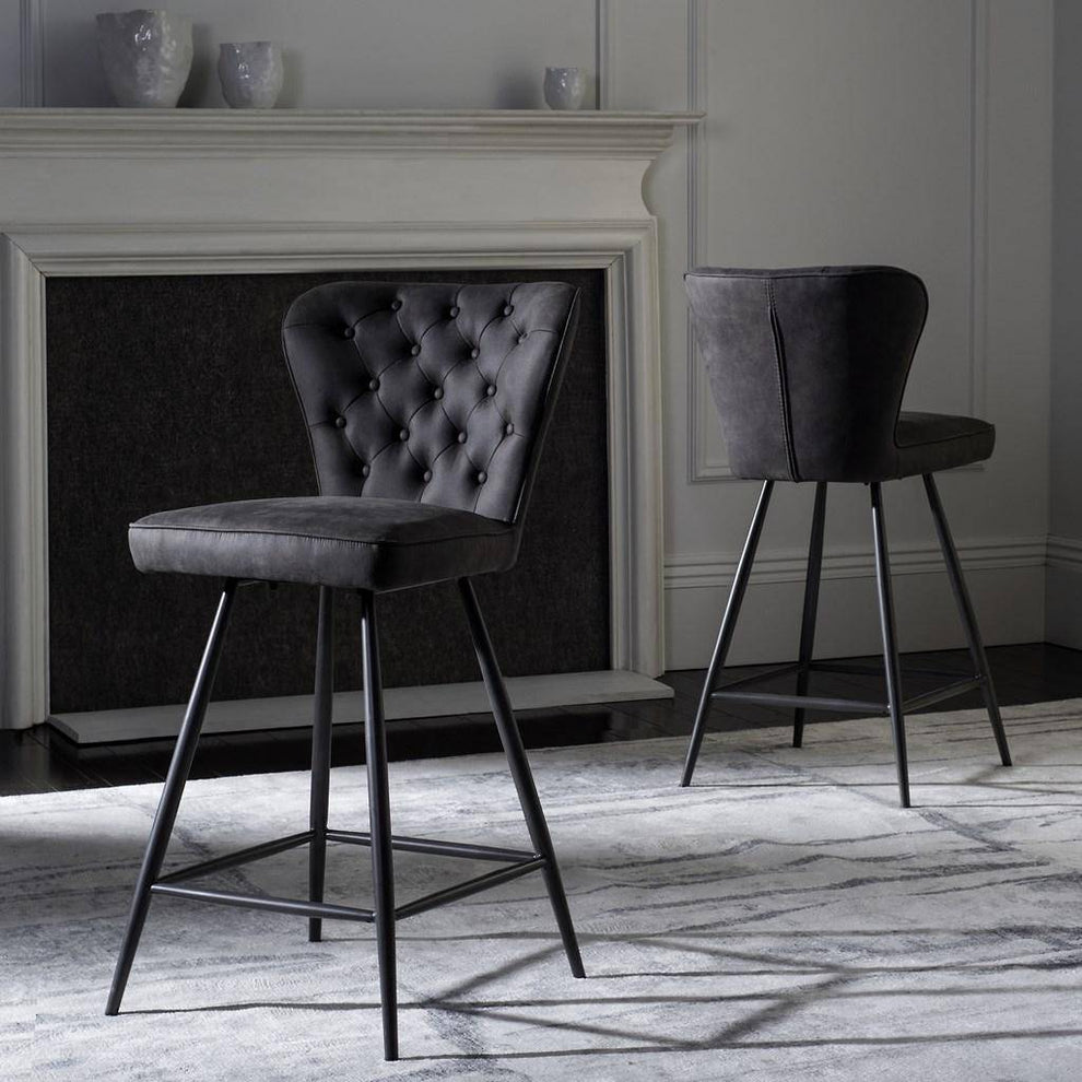 Safavieh Ashby 26"H Mid Century Modern Leather Tufted Swivel Counter Stool | Counter Stools | Modishstore - 7