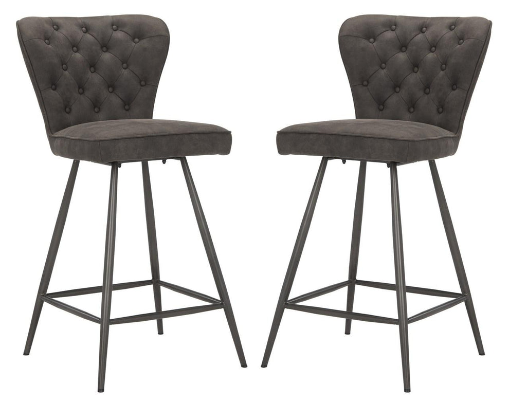 Safavieh Ashby 26"H Mid Century Modern Leather Tufted Swivel Counter Stool | Counter Stools | Modishstore - 9