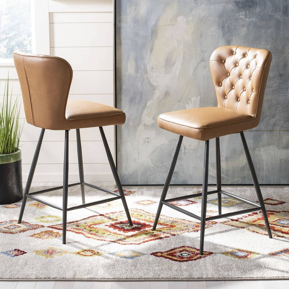Safavieh Ashby 26"H Mid Century Modern Leather Tufted Swivel Counter Stool | Counter Stools | Modishstore - 10