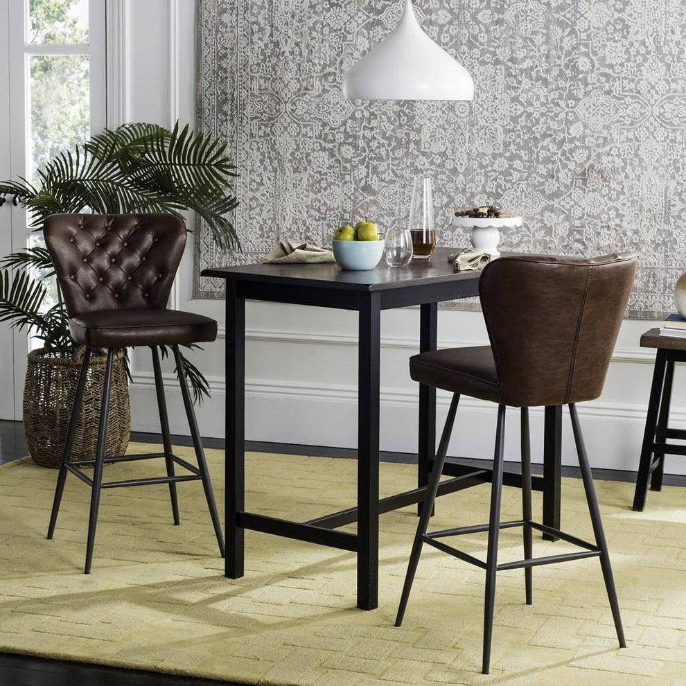 Safavieh Aster 30"H Mid Century Modern Leather Tufted Bar Stool | Bar Stools | Modishstore - 2