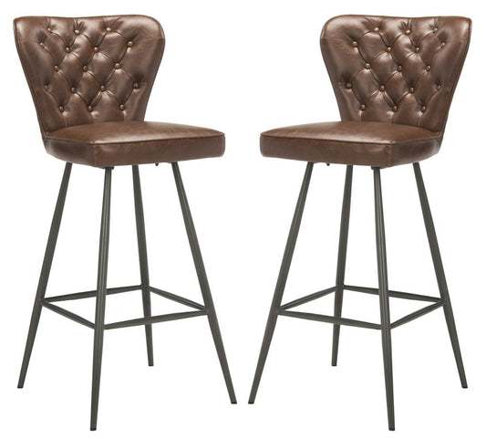 Safavieh Aster 30"H Mid Century Modern Leather Tufted Bar Stool | Bar Stools | Modishstore - 1