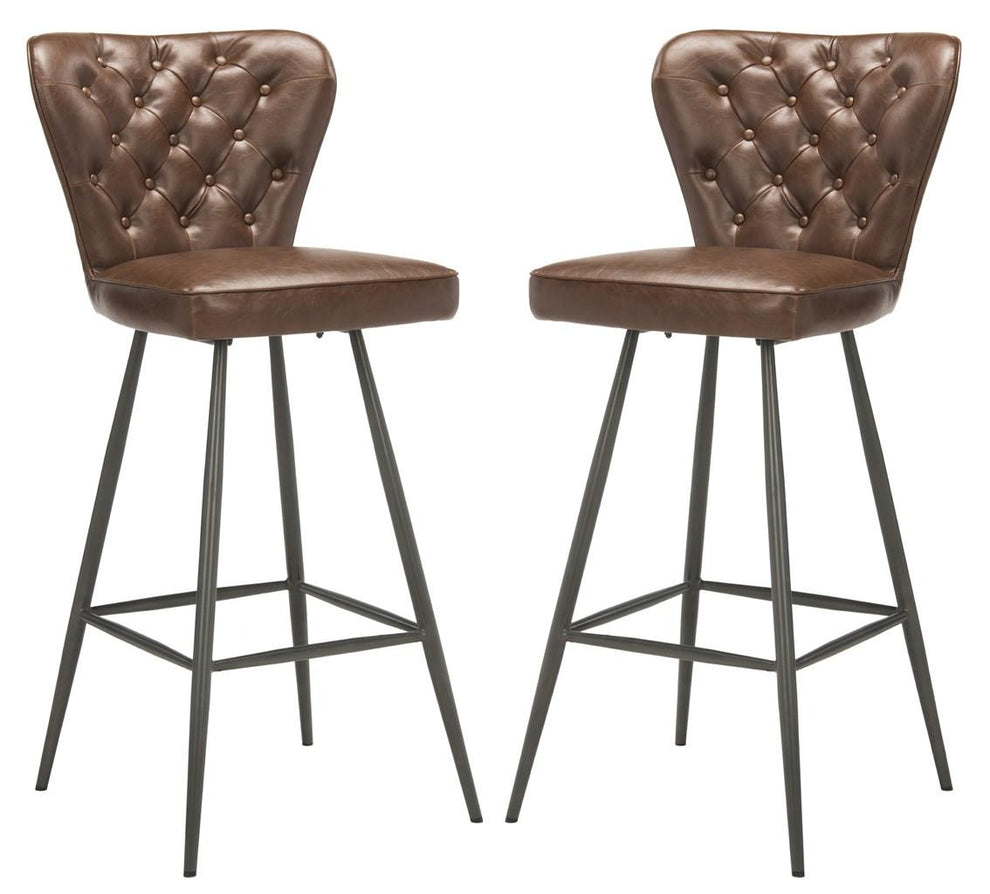 Safavieh Aster 30"H Mid Century Modern Leather Tufted Bar Stool | Bar Stools | Modishstore - 1