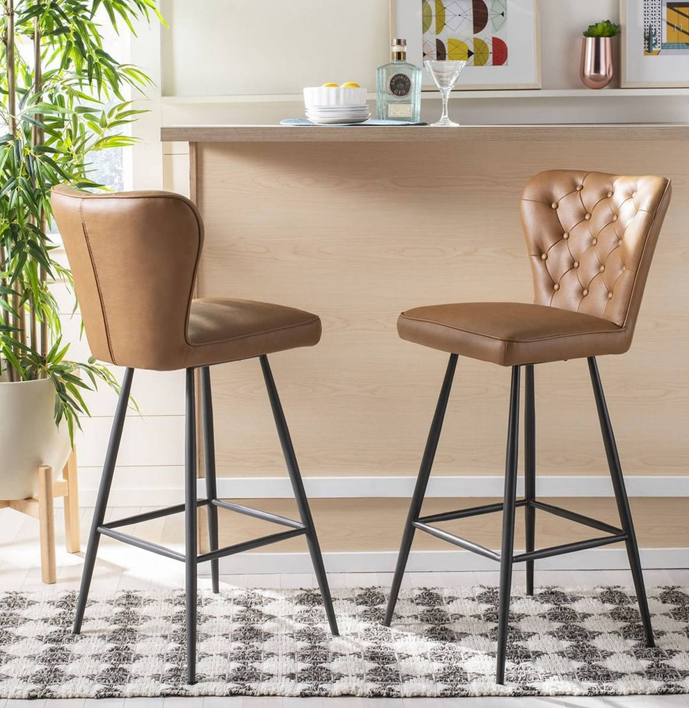 Safavieh Aster 30"H Mid Century Modern Leather Tufted Bar Stool | Bar Stools | Modishstore - 5