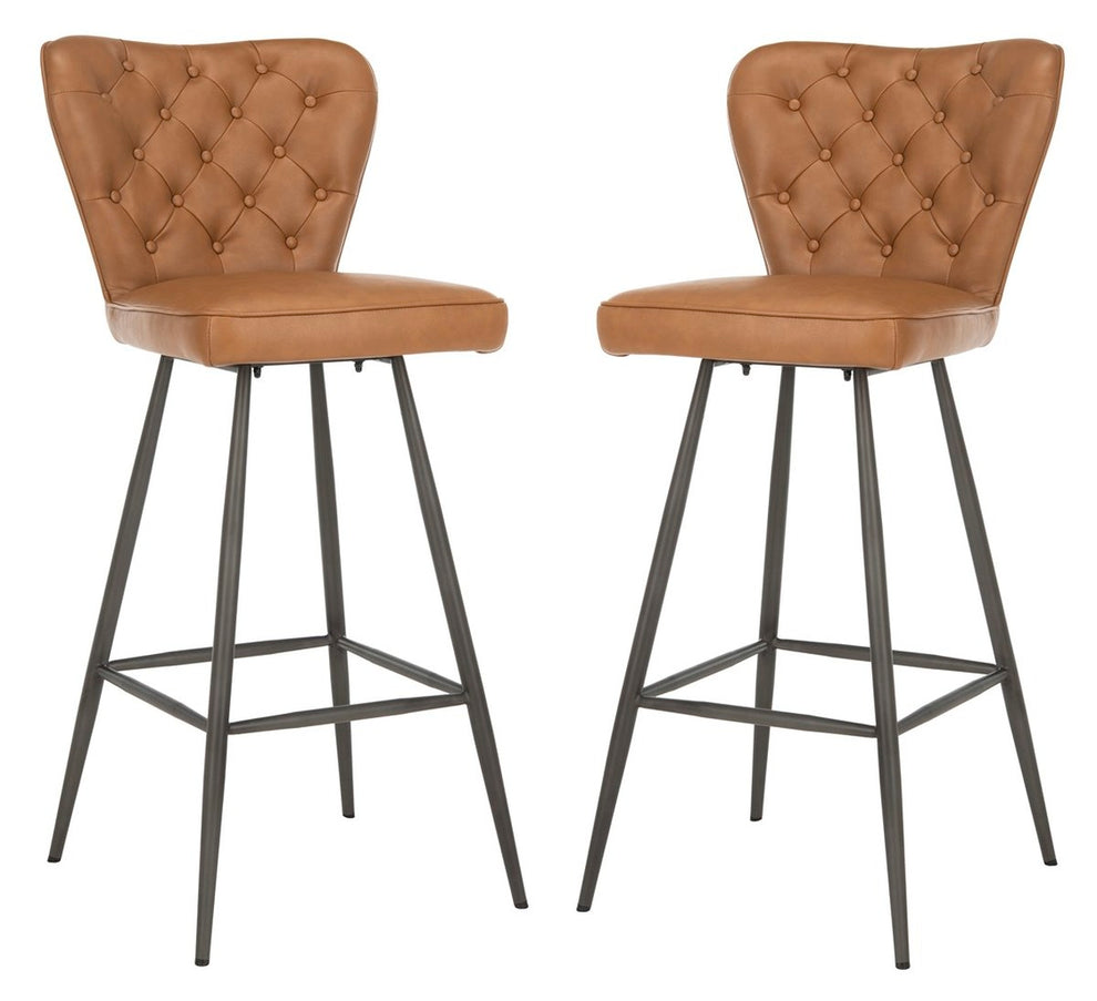 Safavieh Aster 30"H Mid Century Modern Leather Tufted Bar Stool | Bar Stools | Modishstore - 4